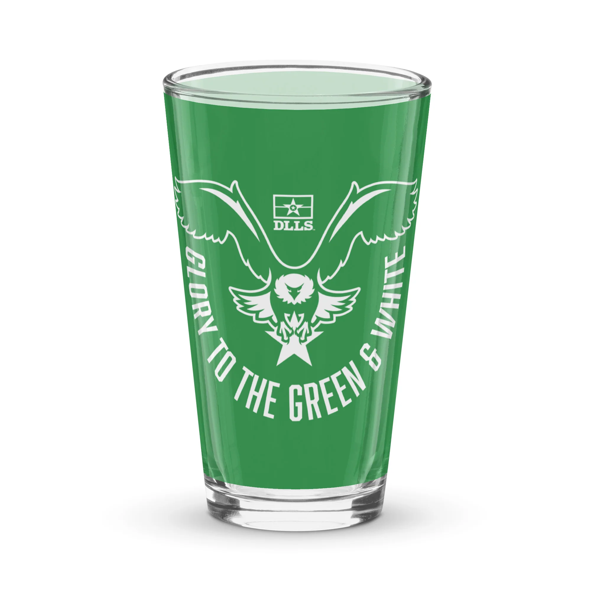 DLLS Glory to the Green and White Pint Glass